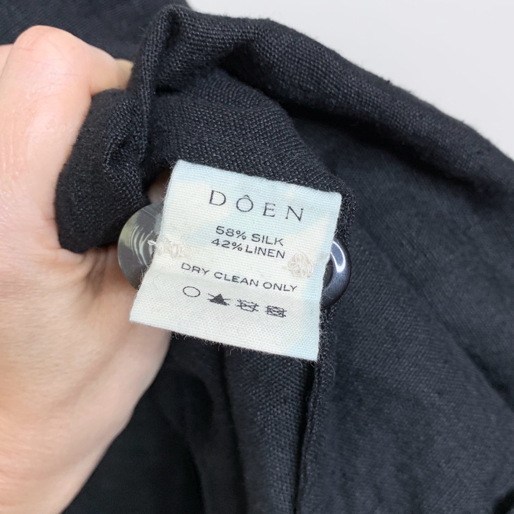 NEW Doen Peninsula Pinafore Dress (Sz L) Silk Linen Ruffle Apron Bib Maxi Black - Picture 15 of 16
